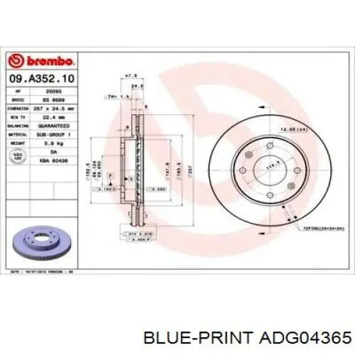ADG04365 Blue Print Диск тормозной передний