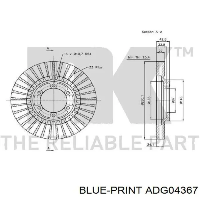 ADG04367 Blue Print Диск тормозной передний