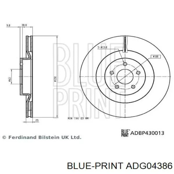 Задний дисковый тормоз Blue Print ADG04386