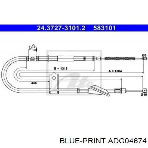 Трос стояночного тормоза задний правый Blue Print ADG04674 цена, от 19.07 USD