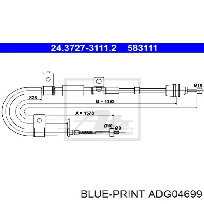 Купить ADG04699 Blue Print Задний правый трос ручника
