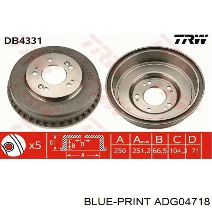 Тормозной барабан ADG04718 Blue Print