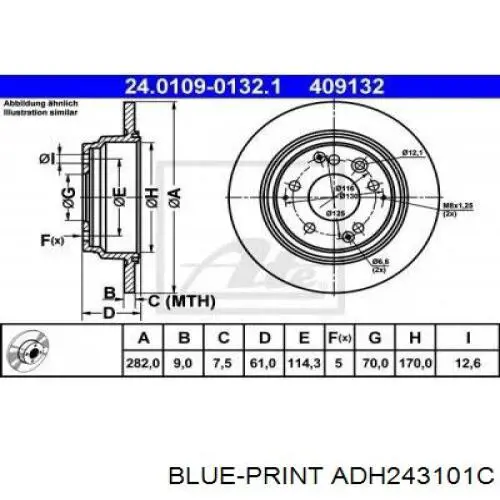 Disco de freno trasero ADH243101C Blue Print