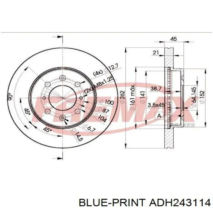 ADH243114 Blue Print Диск тормозной передний