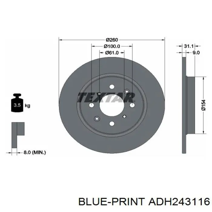 Тормозные диски ADH243116 Blue Print