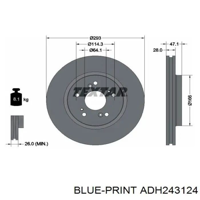 Передний тормозной диск Blue Print ADH243124