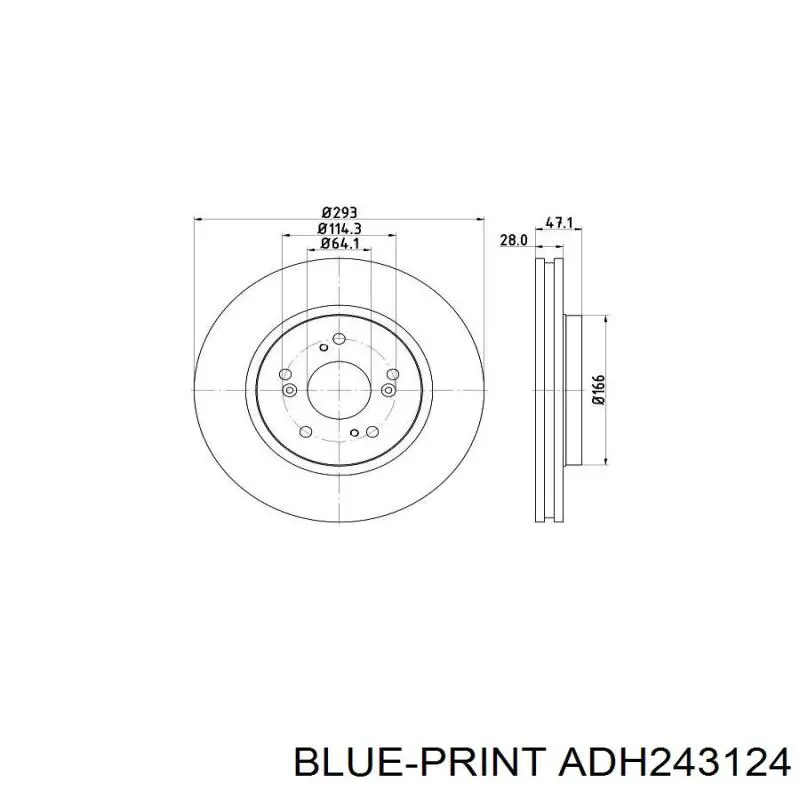Тормоз дисковый передний Blue Print ADH243124 цена, от 48.99 USD