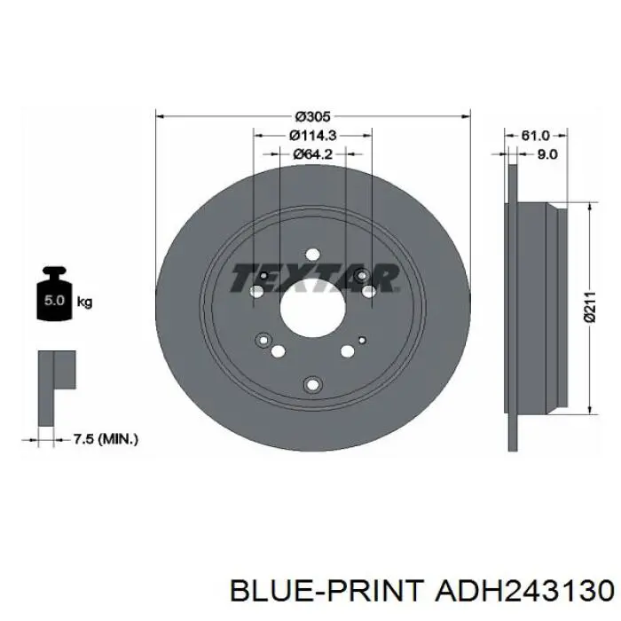 ADH243130 Blue Print disco do freio traseiro