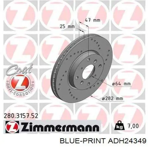 Передние тормозные диски ADH24349 Blue Print
