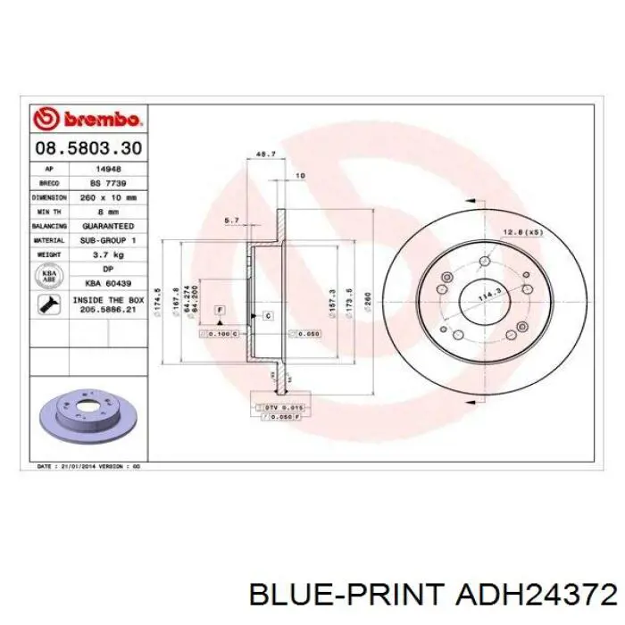 Тормозные диски ADH24372 Blue Print