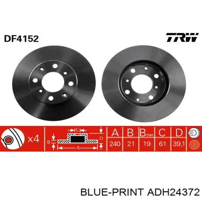 Тормозные диски ADH24372 Blue Print