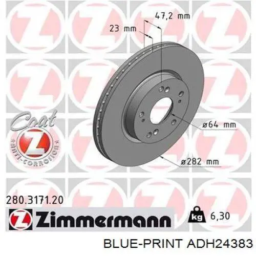 Freno de disco delantero ADH24383 Blue Print