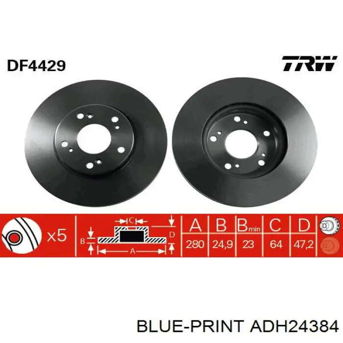 Передние тормозные диски ADH24384 Blue Print