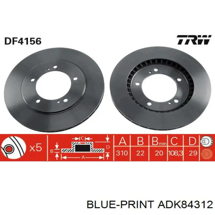 Передние тормозные диски ADK84312 Blue Print