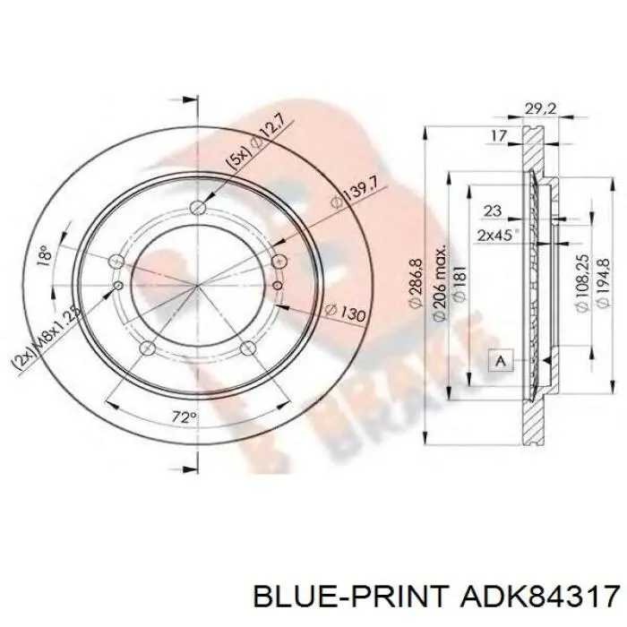 ADK84317 Blue Print Диск тормозной передний