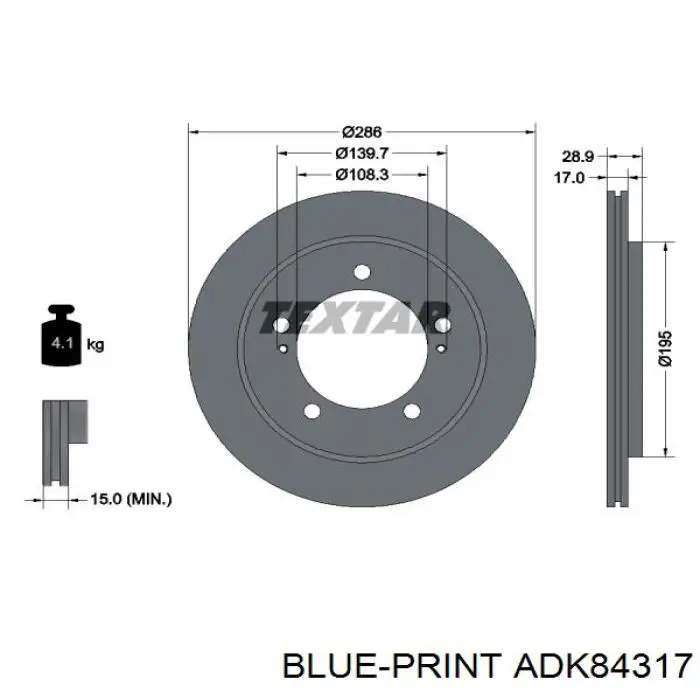 Передний тормозной диск Blue Print ADK84317