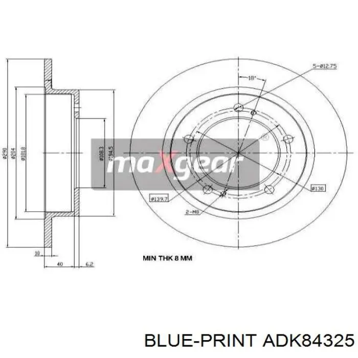 Freno de disco delantero ADK84325 Blue Print