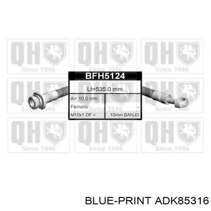 Tubo flexible de frenos delantero derecho ADK85316 Blue Print