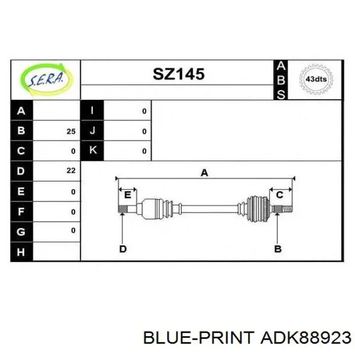 ADK88923 Blue Print шрус наружный передний