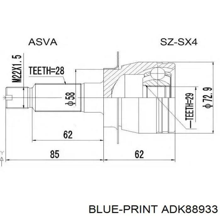 Junta homocinética exterior delantera ADK88933 Blue Print