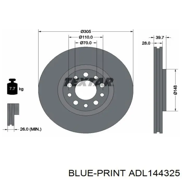 Передние тормозные диски ADL144325 Blue Print