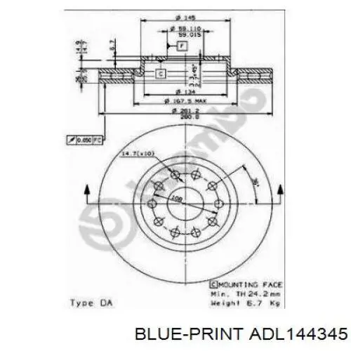 Передние тормозные диски 46449390 Fiat/Alfa/Lancia