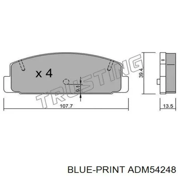 Купить ADM54248 Blue Print Колодки тормозные задние, дисковые