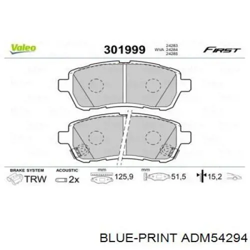 Купить ADM54294 Blue Print Колодки тормозные