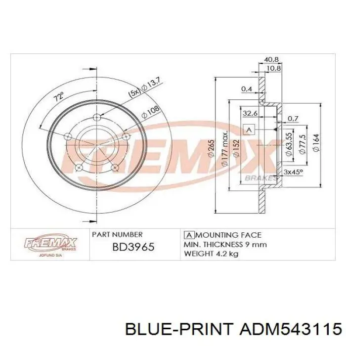 Купить ADM543115 Blue Print Диск тормозной задний