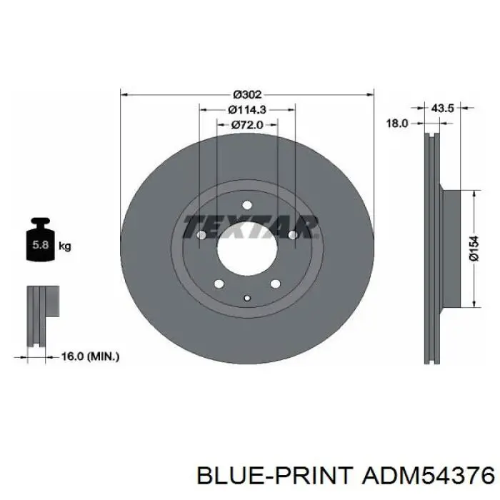 Тормозные диски ADM54376 Blue Print