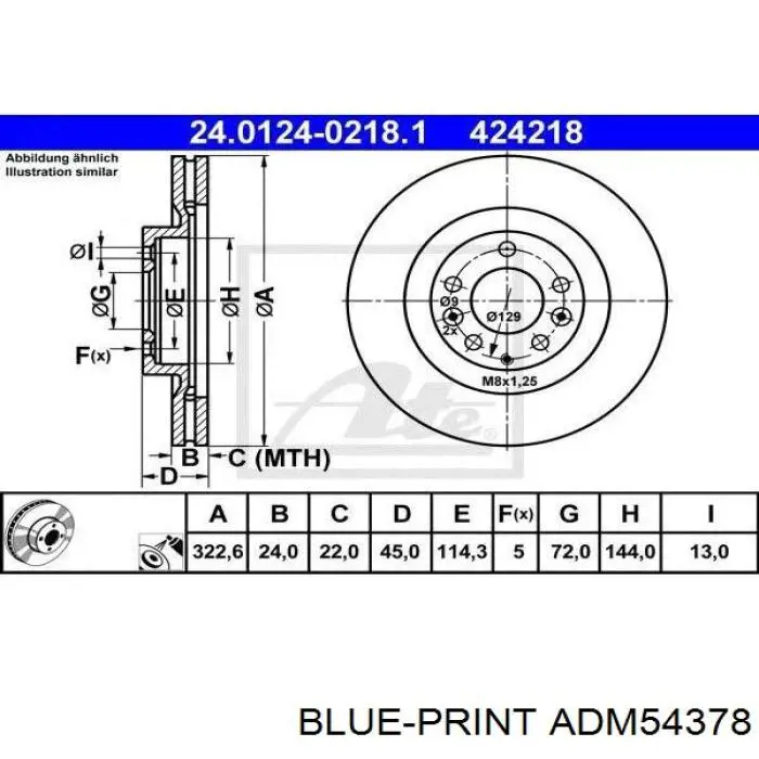 Передний тормозной диск Blue Print ADM54378