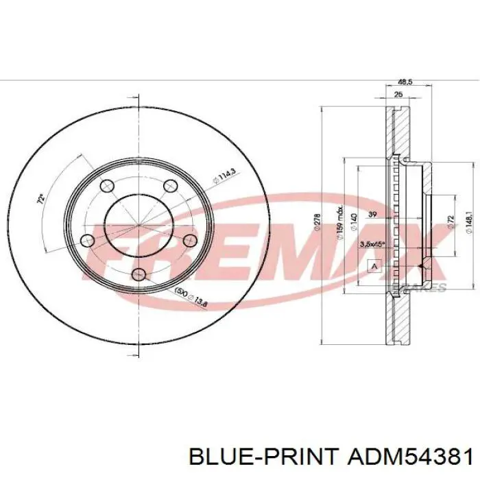 Передние тормозные диски ADM54381 Blue Print