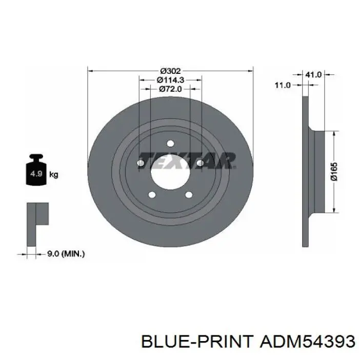 Disco de freno trasero ADM54393 Blue Print
