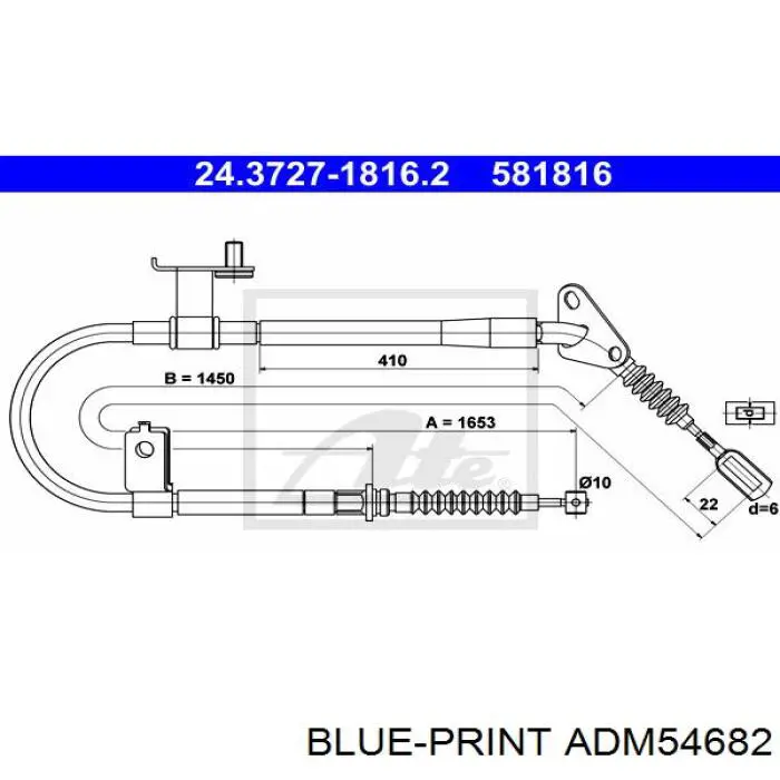 Купить ADM54682 Blue Print Трос стояночного тормоза задний левый