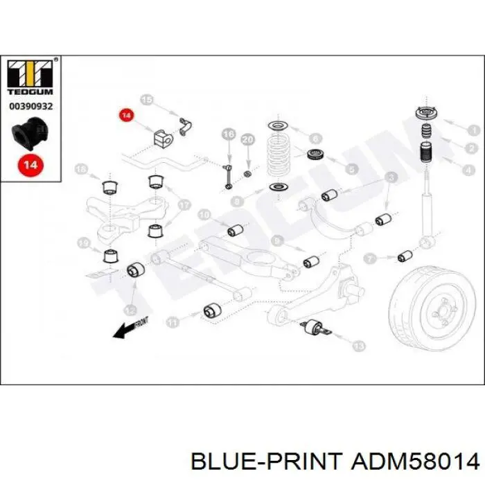 Резинка заднего стабилизатора Blue Print ADM58014 цена, от 3.11 USD