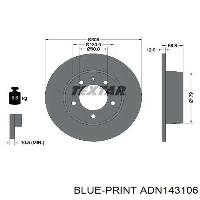Задний дисковый тормоз Blue Print ADN143106