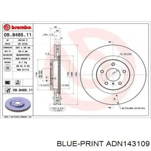 Передние тормозные диски ADN143109 Blue Print