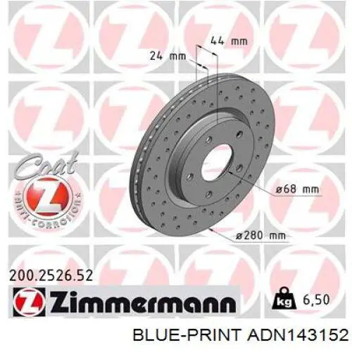 Тормоз дисковый передний Blue Print ADN143152 цена, от 42.37 USD