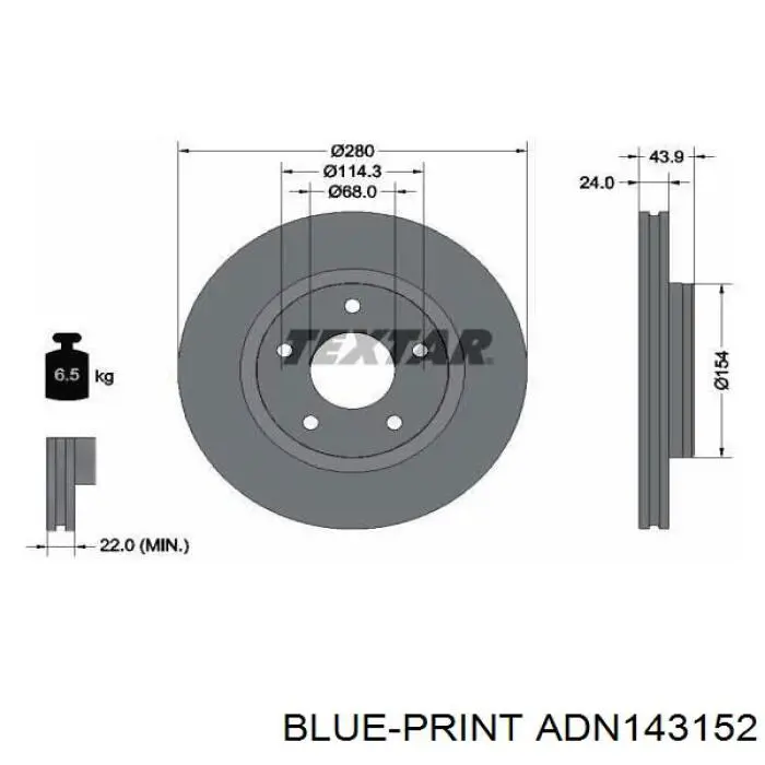 Передний тормозной диск Blue Print ADN143152
