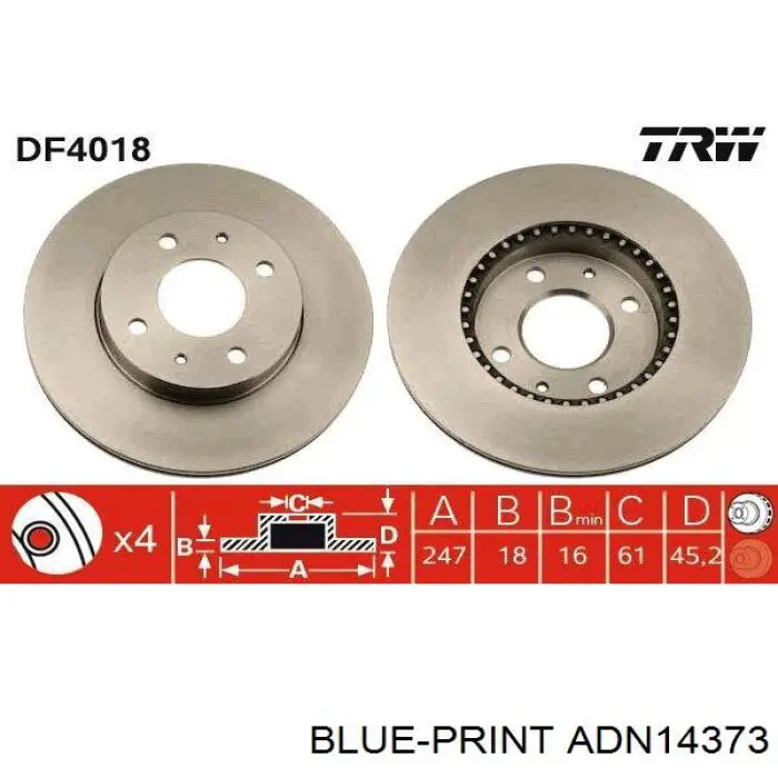 Передний тормозной диск Blue Print ADN14373