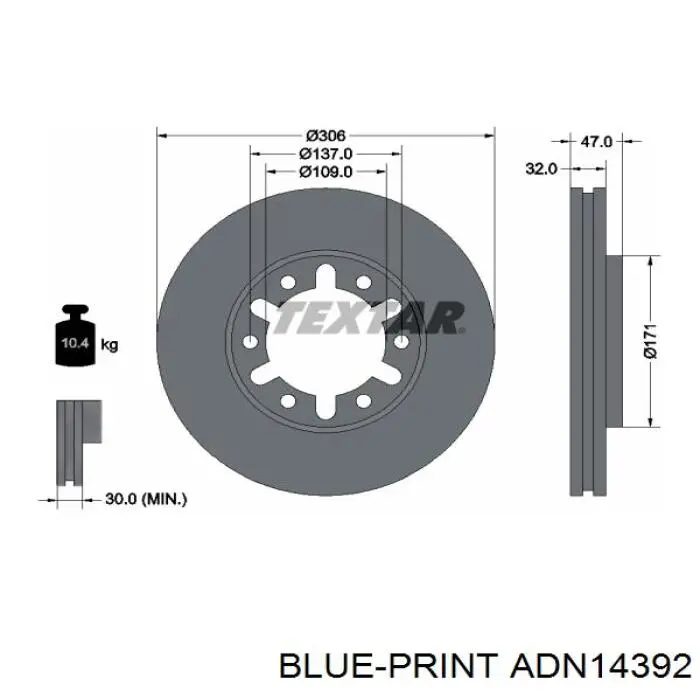 Передний тормозной диск Blue Print ADN14392