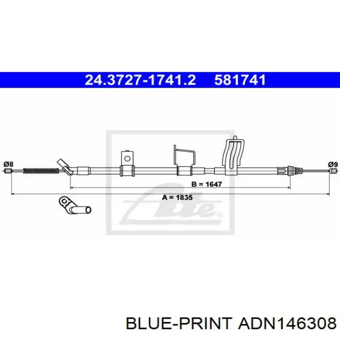 Трос стояночного тормоза задний правый Blue Print ADN146308 цена, от 34.02 USD