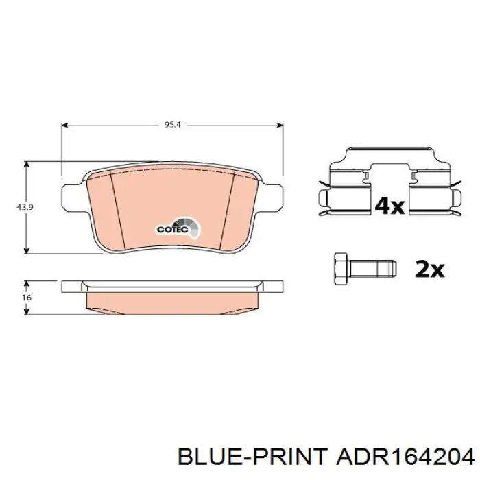 Купить ADR164204 Blue Print Колодки тормозные задние, дисковые