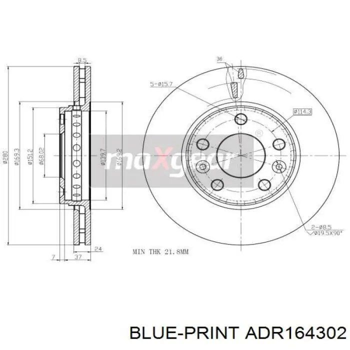 Передние тормозные диски ADR164302 Blue Print