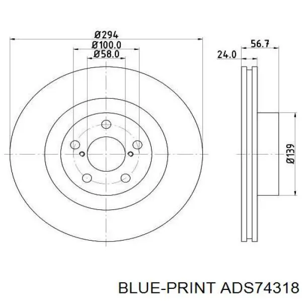 Передние тормозные диски ADS74318 Blue Print