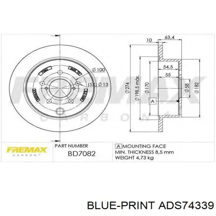 Тормозные диски ADS74339 Blue Print