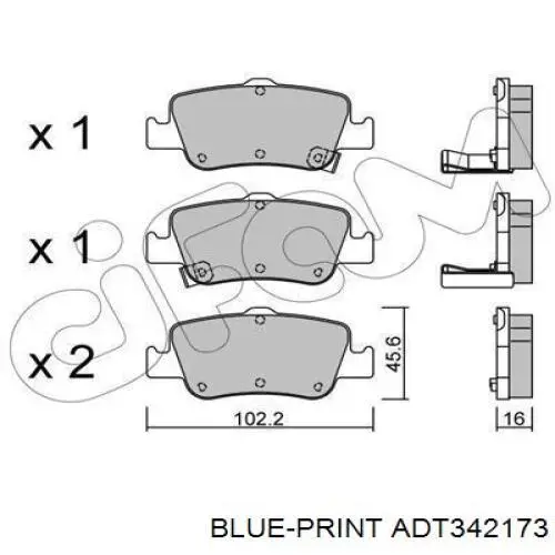 Купить ADT342173 Blue Print Колодки тормозные задние, дисковые