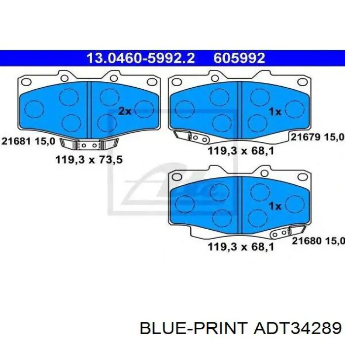 Передние тормозные колодки ADT34289 Blue Print