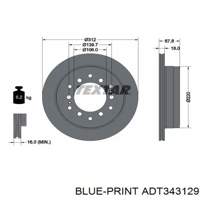 ADT343129 Blue Print Дисковый тормоз
