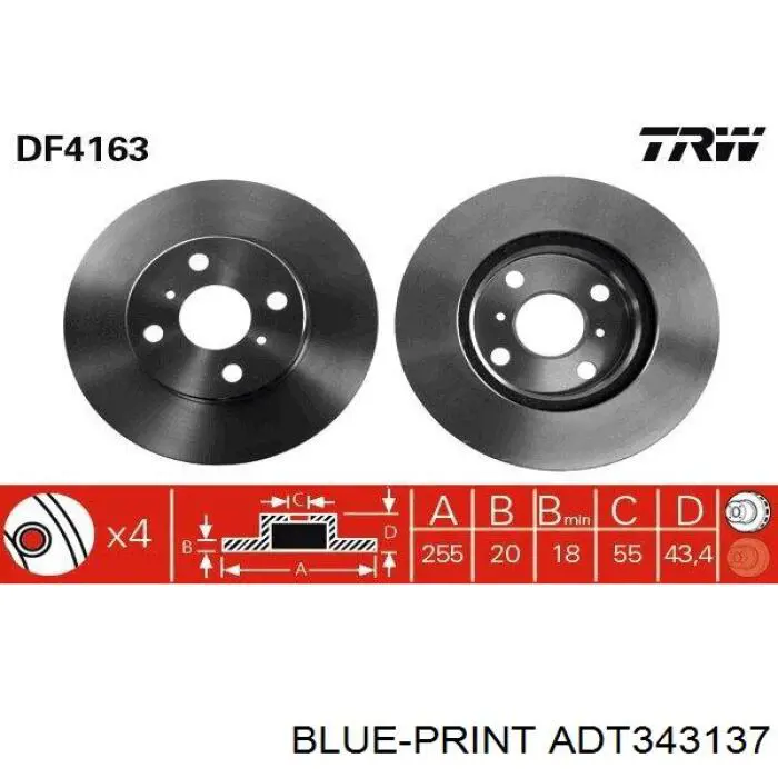 Передние тормозные диски ADT343137 Blue Print